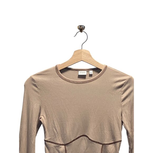 Aritzia Sunday Best Ribbed Corset Stitch Crop Top Beige Size S Neutral Retro - Picture 6 of 12